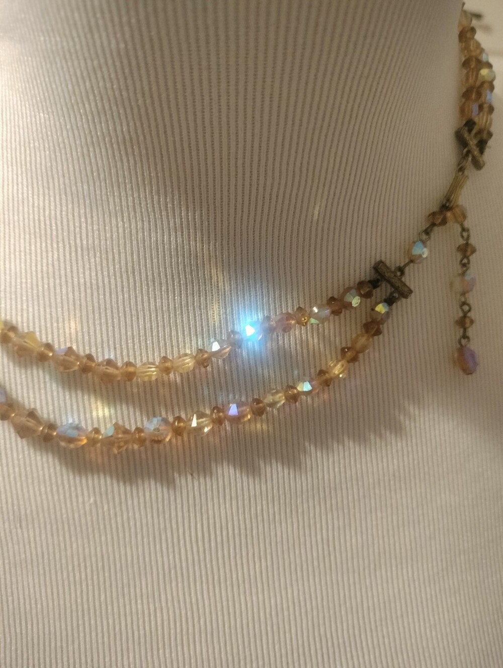 Aurora Borealis VTG Double Strand Crystal Bead 18"Necklace
